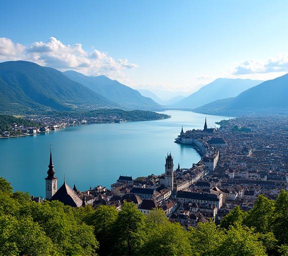 A view of the city of Lucerne and its lake, representing the company's headquarters.