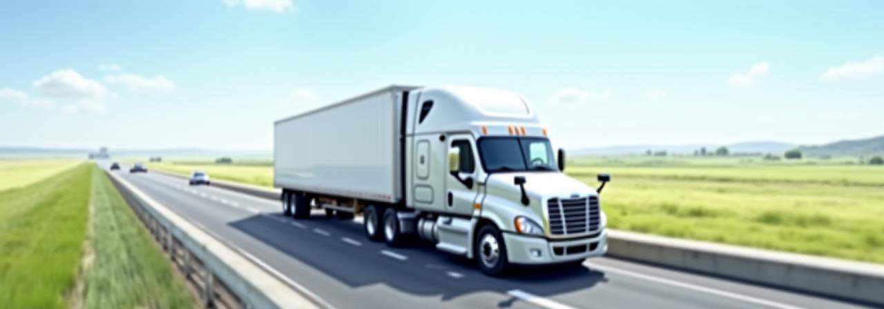A clean, modern truck from a fleet driving on a highway.